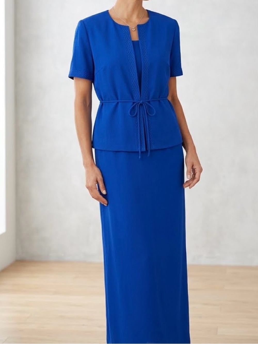 Jessica Howard Womens size 14 two piece dress jacket set blue Linen Blend